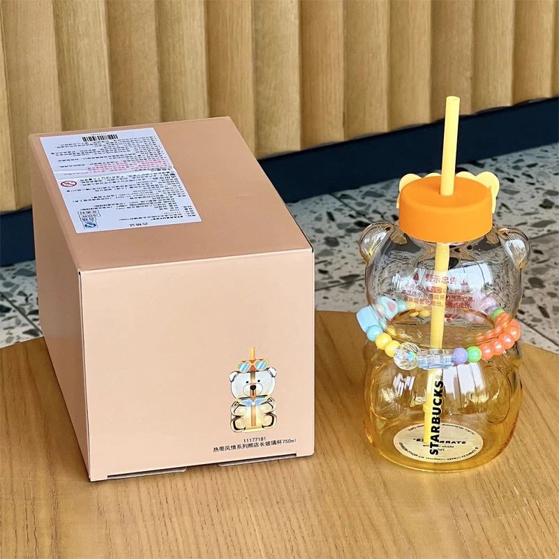 𝐓𝐫𝐨𝐩𝐢𝐜𝐚𝐥 𝐀𝐦𝐛𝐢𝐞𝐧𝐜𝐞 25𝐨𝐳 𝐁𝐞𝐚𝐫 𝐒𝐡𝐚𝐩𝐞𝐝 𝐆𝐥𝐚𝐬𝐬 𝐒𝐭𝐫𝐚𝐰 𝐂𝐮𝐩